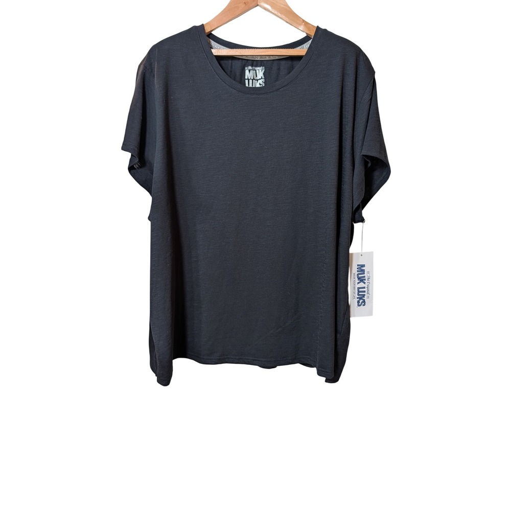 Muk Luks Womens 3X Charcoal Gray Short Sleeve Crew Neck Tee A587876 NWT